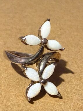 QJ Silver 925 Floral Double  Opal-Effect Flower Ring